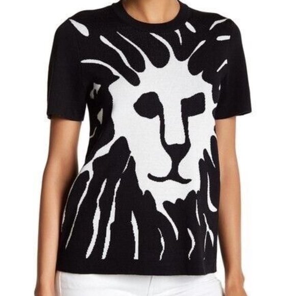 Anne Klein Classic Logo Intarsia Lion Knit Sweater Short Sleeve Pullover Sz M - Picture 8 of 8